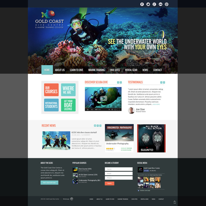 Gold Coast Dive Centre website layout